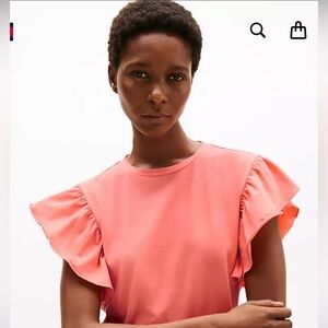 Tommy Hilfiger Pink Flutter Sleeve Stretch Tee Coquette XL